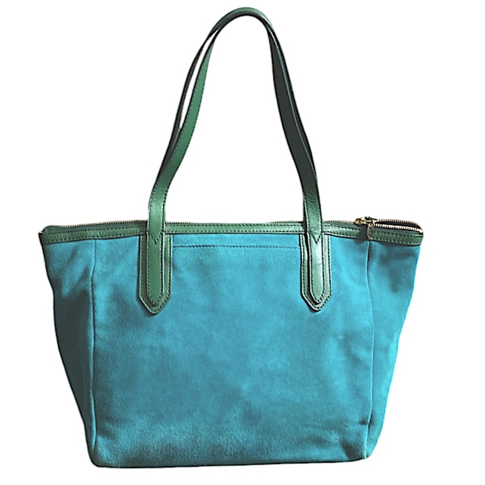 Fossil Suede Teal Tote Bag